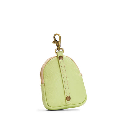 Shadow Lime | Leather keychain pouch with zipper top, swivel lobster clasp, and debossed emblem of three PLG trees