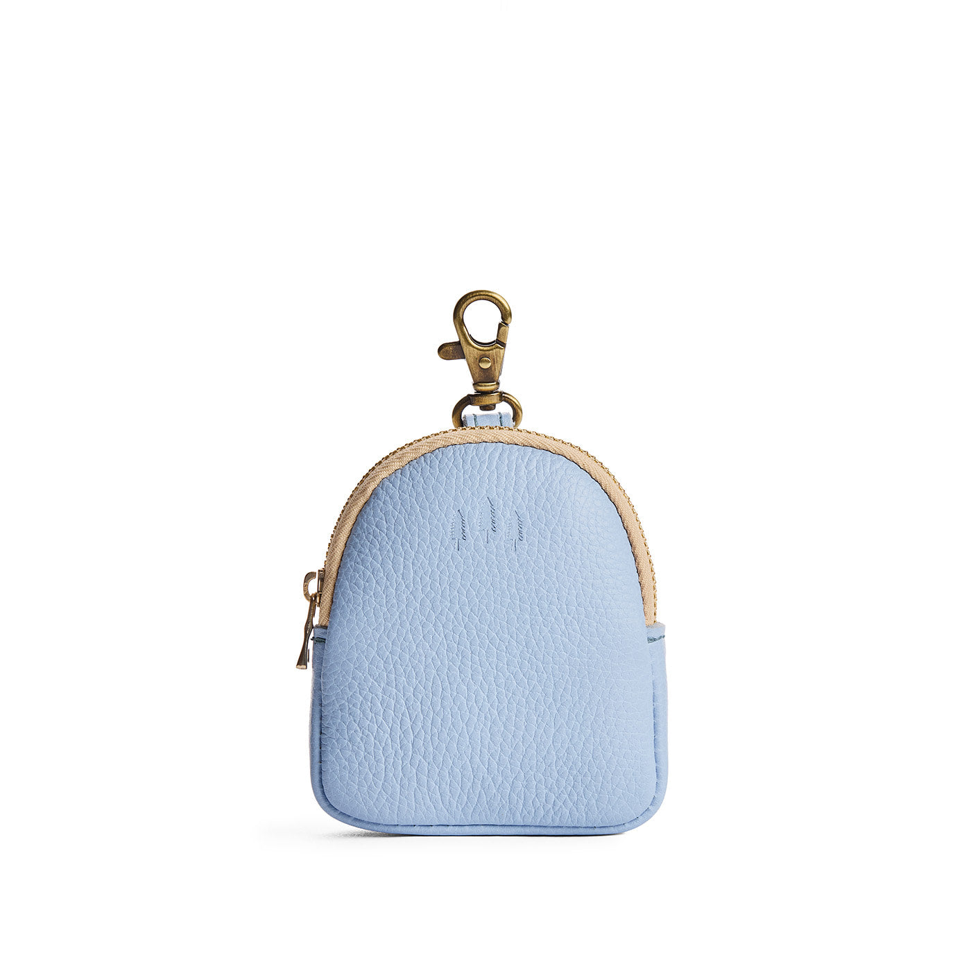 Skyway | Leather keychain pouch with zipper top, swivel lobster clasp, and debossed emblem of three PLG trees