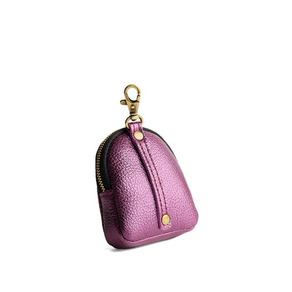 Ultra Violet | Leather keychain pouch with zipper top, swivel lobster clasp, and debossed emblem of three PLG trees