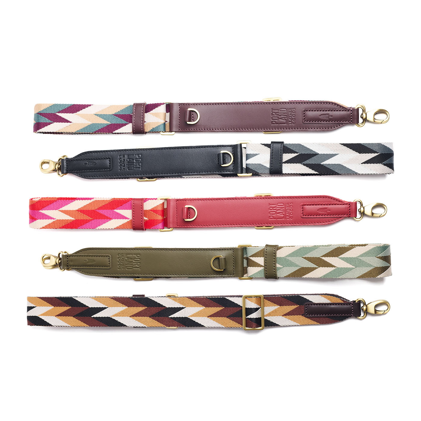 All Variants | Collection of patterned fabric and leather straps on a white background