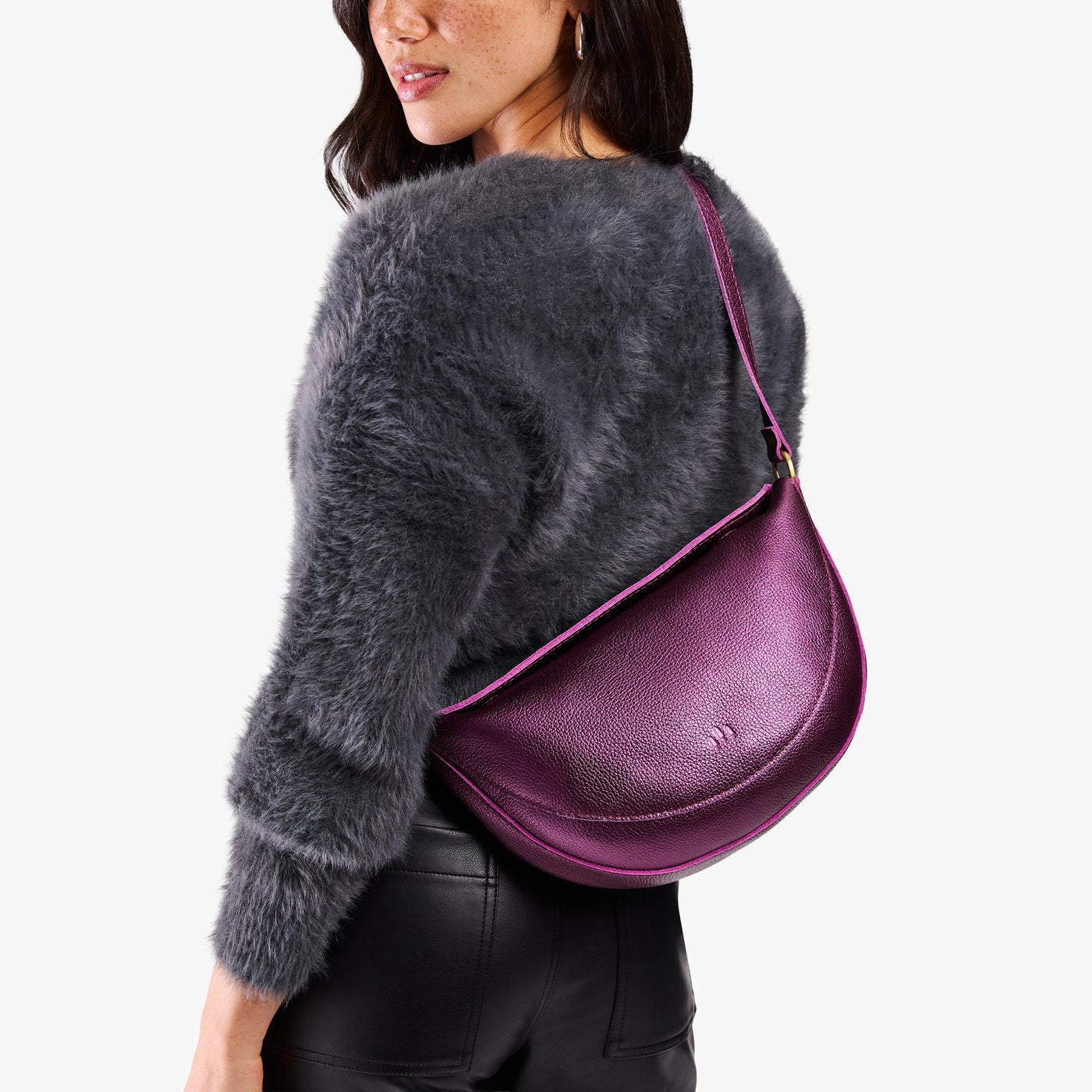 Ultra Violet*Large | Model wearing half circle shaped sling bag