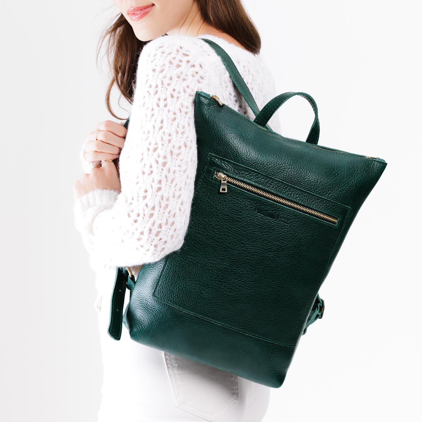 Forest Green | Rectangular slim leather backpack