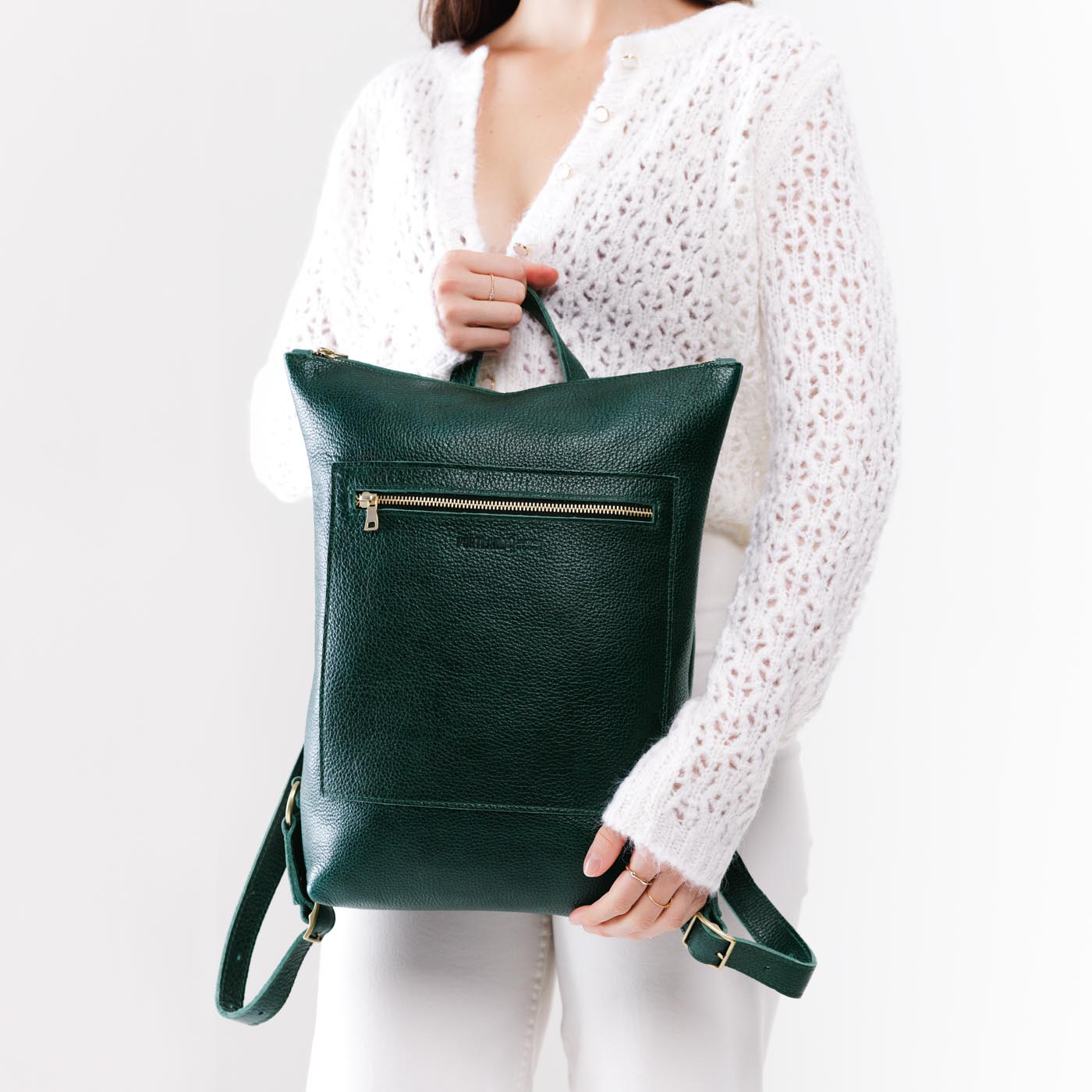 Forest Green | Rectangular slim leather backpack