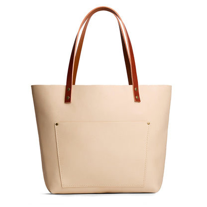 Pebbled Bone*Classic | Large leather tote bag with sturdy bridle handles and front pocket