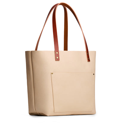 Pebbled Bone*Classic | Large leather tote bag with sturdy bridle handles and front pocket