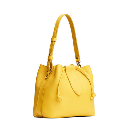 Canary*Large | Symmetrical leather bag with leather drawstring closure and adjustable shoulder strap