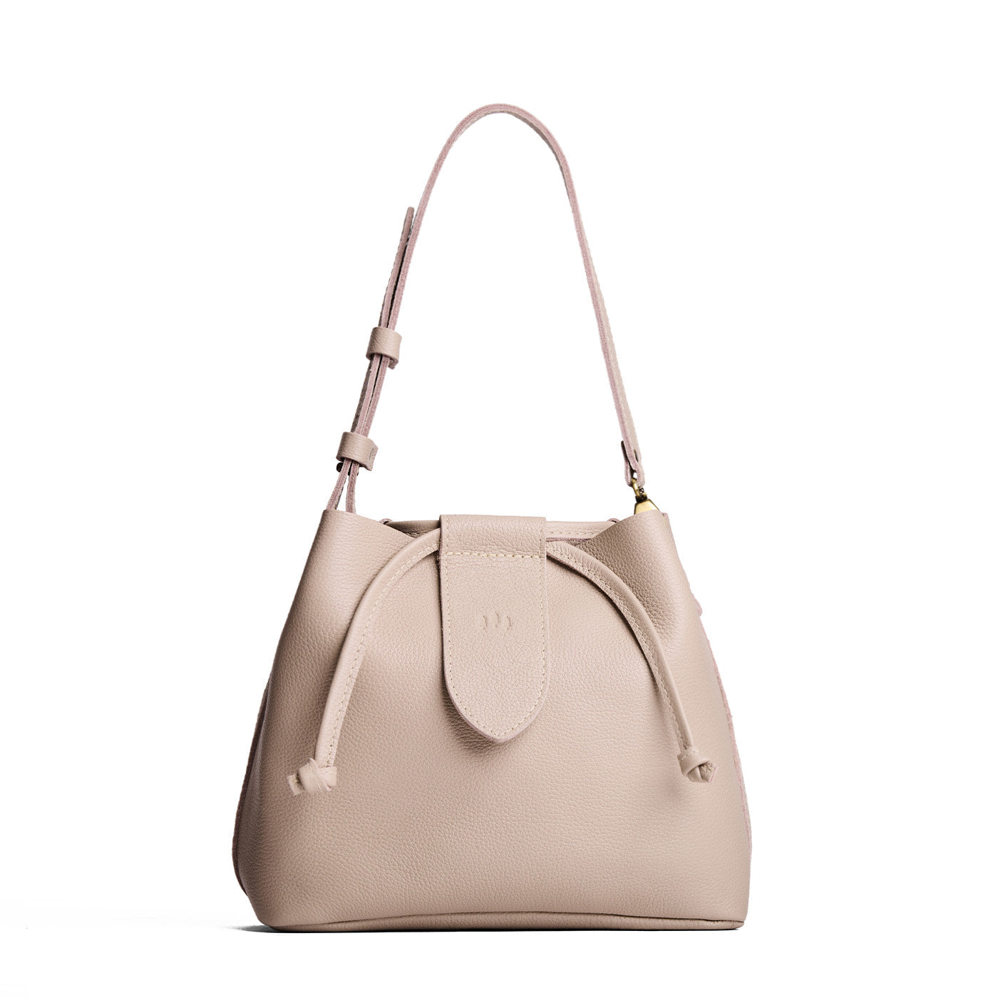 Oatmilk*Large | Symmetrical leather bag with leather drawstring closure and adjustable shoulder strap