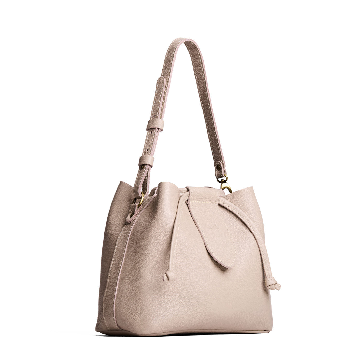 Oatmilk*Large | Symmetrical leather bag with leather drawstring closure and adjustable shoulder strap