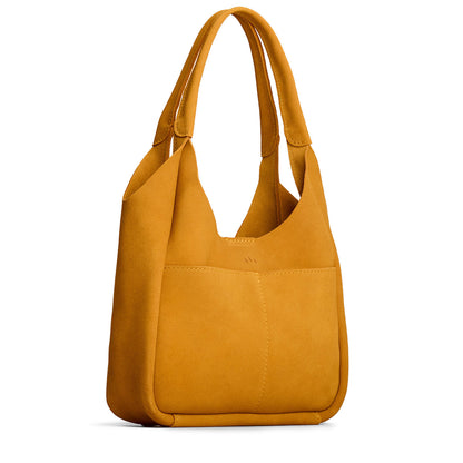 Dijon*Large | U-shaped, flat-bottomed leather shoulder bag with two outside pockets