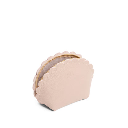 Oatmilk*Large | Curved leather pouch with zipper and scalloped edges