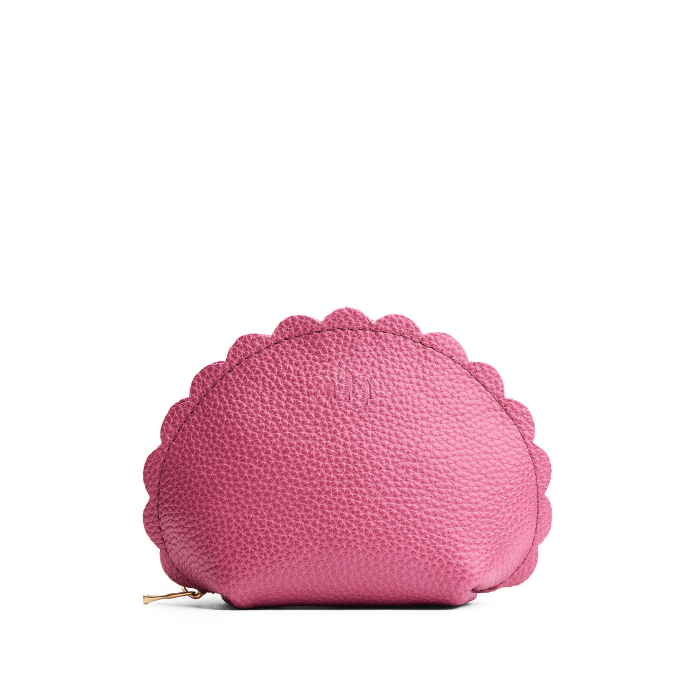 Wild Rose*Large | Curved leather pouch with zipper and scalloped edges