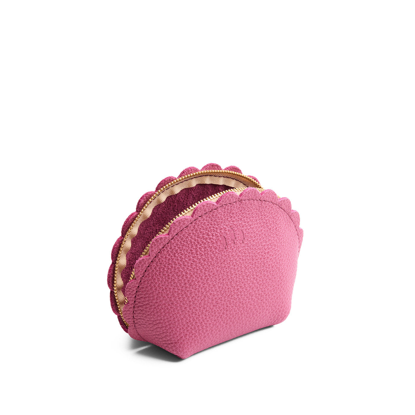 Wild Rose*Large | Curved leather pouch with zipper and scalloped edges