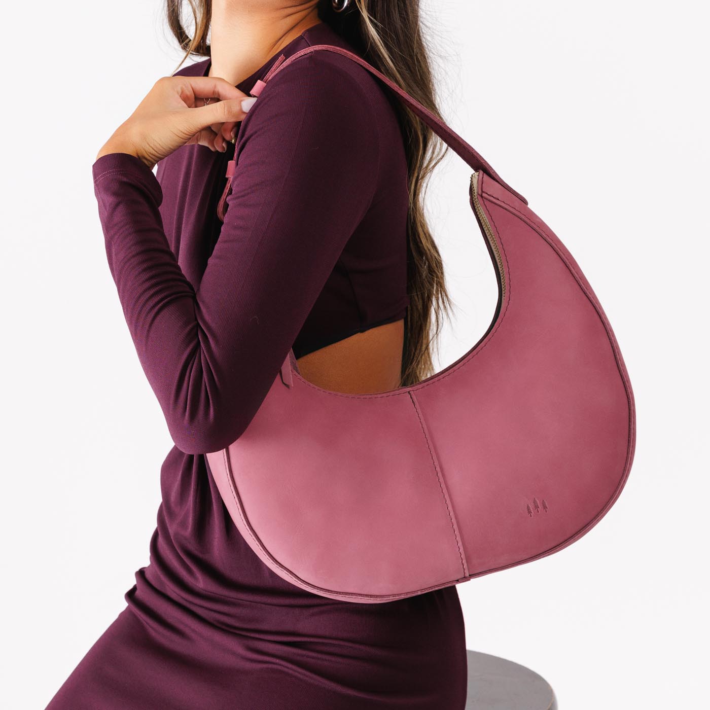 Foxglove*Large | Large crescent shaped shoulder bag with zipper closure and adjustable strap