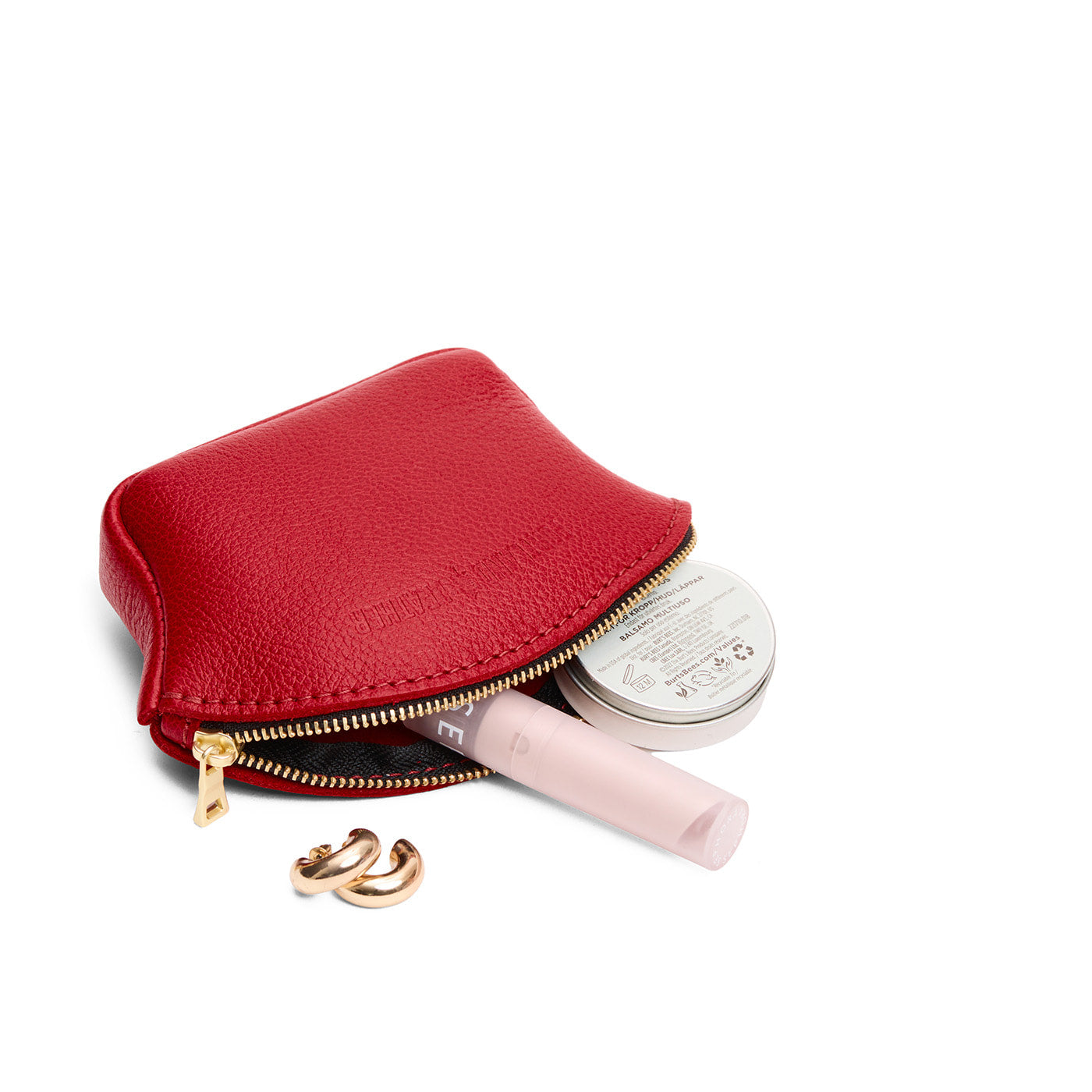 Cherry*Large | Seashell shaped leather makeup bag with curved top zipper and flat bottom
