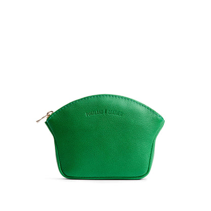 Jolly Green*Large | Seashell shaped leather makeup bag with curved top zipper and flat bottom