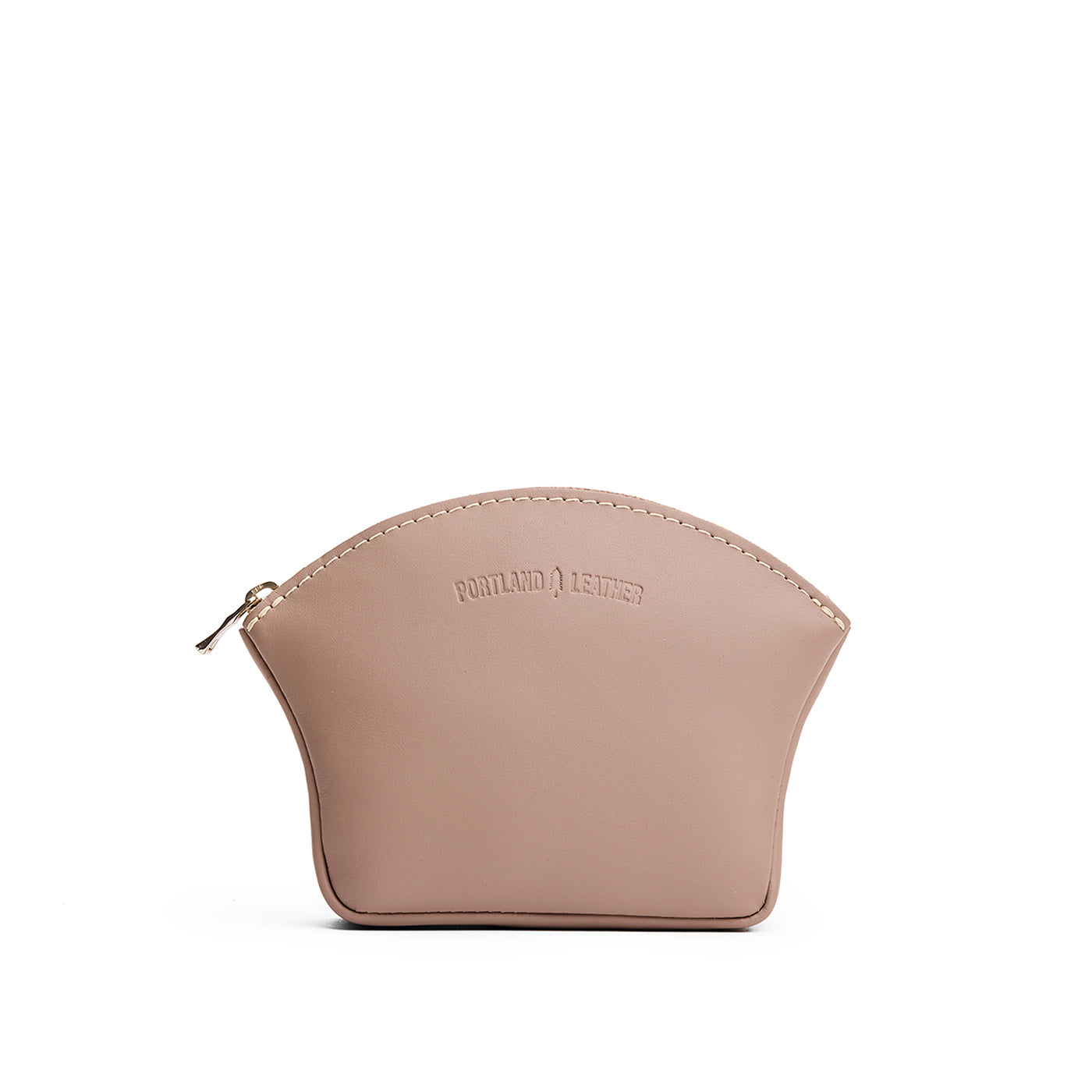 Stone*Large | Seashell shaped leather makeup bag with curved top zipper and flat bottom