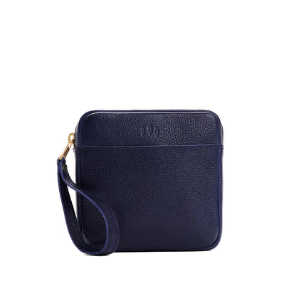 Cobalt | Square shaped pouch with zipper opening, wristlet, and front pocket