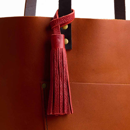 Chili Red*Large | Fringed leather tassel with leather loop