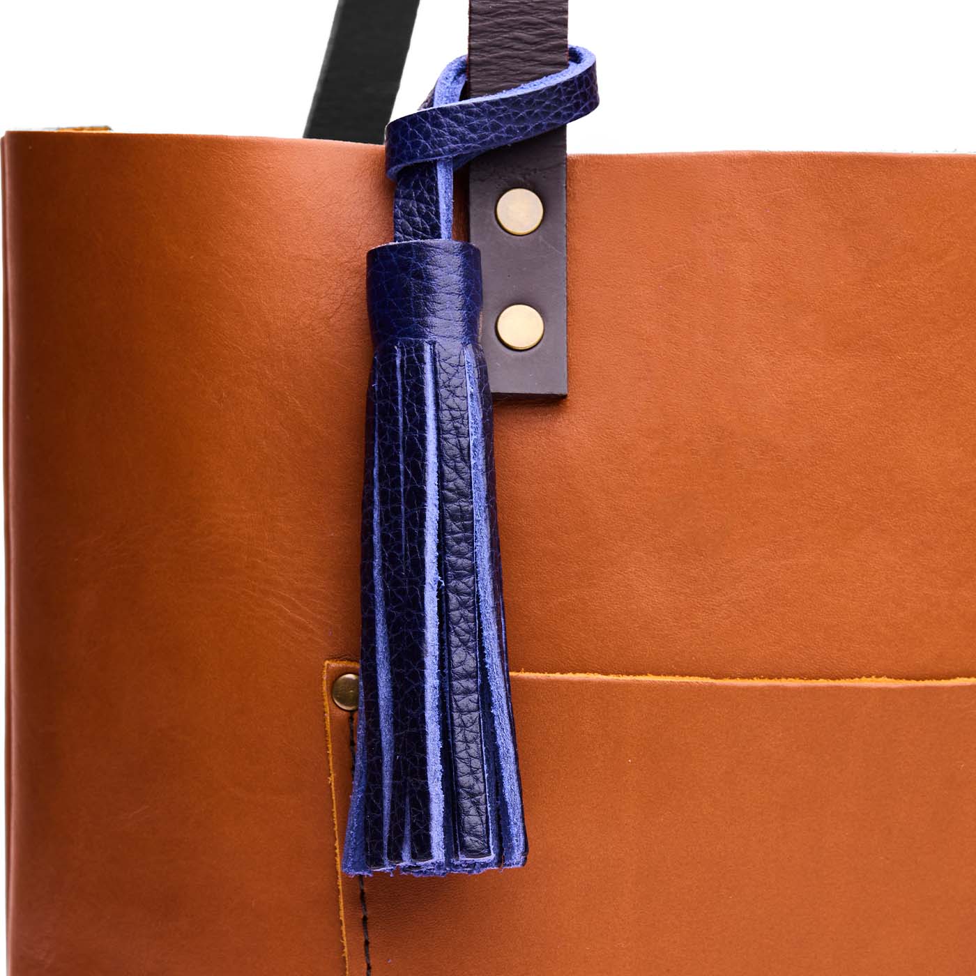 Cobalt*Large | Fringed leather tassel with leather loop