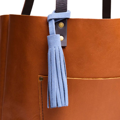Denim*Large | Fringed leather tassel with leather loop