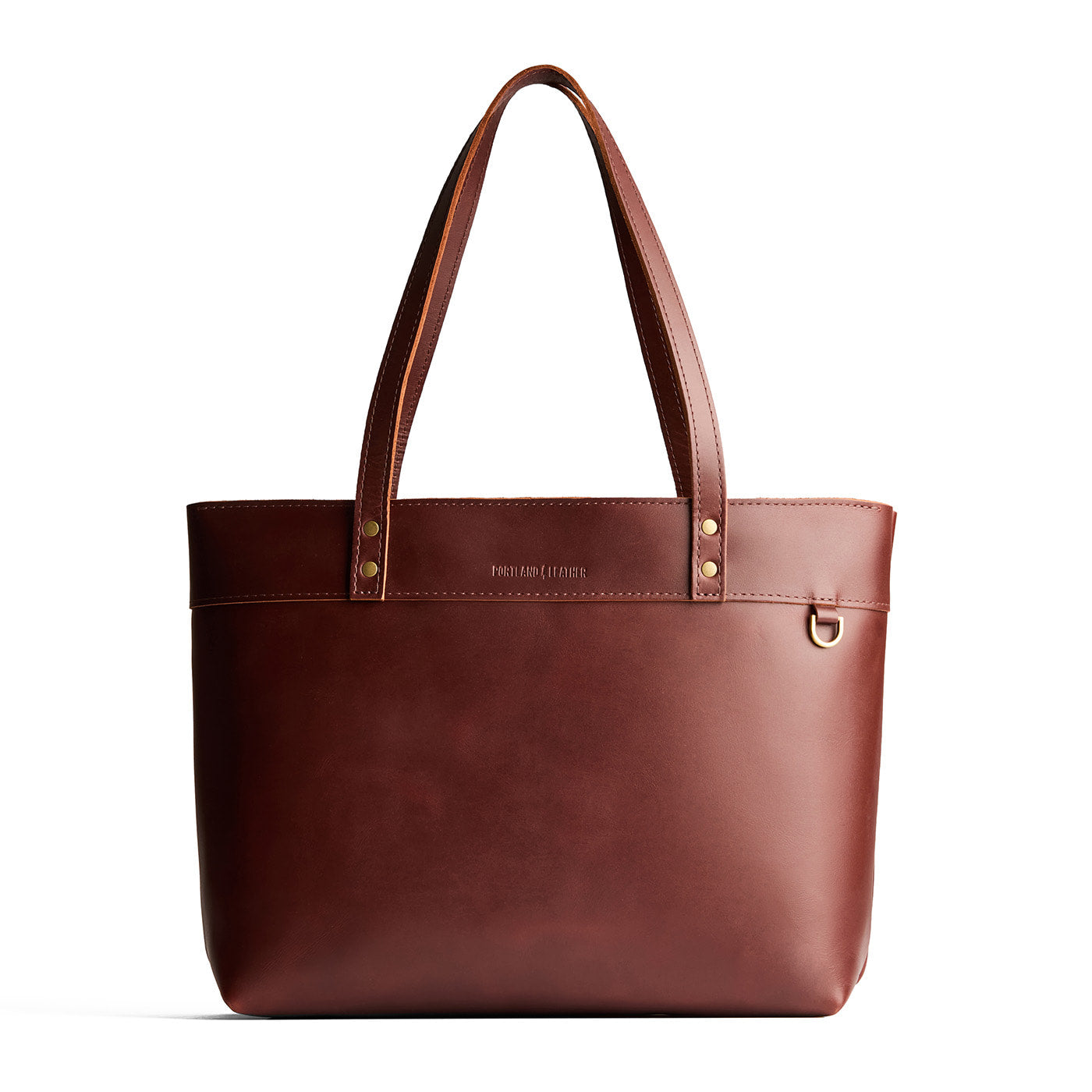 Cognac*Large*Zipper | Leather tote bag with riveted straps and exterior key loop
