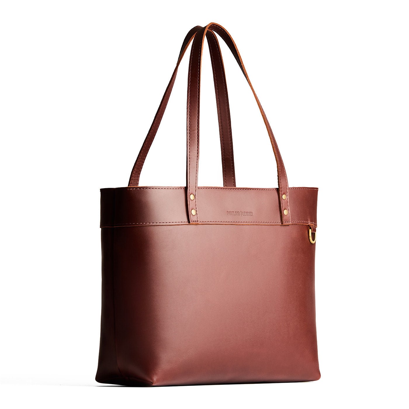 Cognac*Large*Zipper | Leather tote bag with riveted straps and exterior key loop