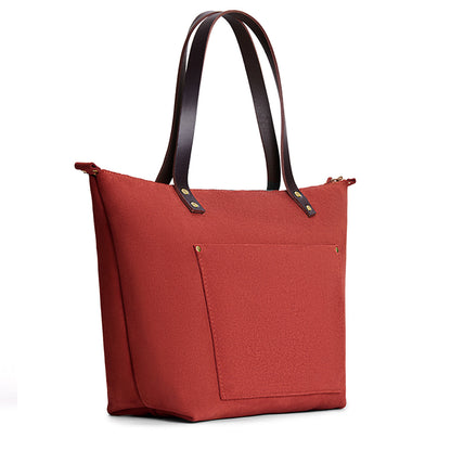 Cinnabar*Zipper | Large leather tote bag with sturdy bridle handles and front pocket