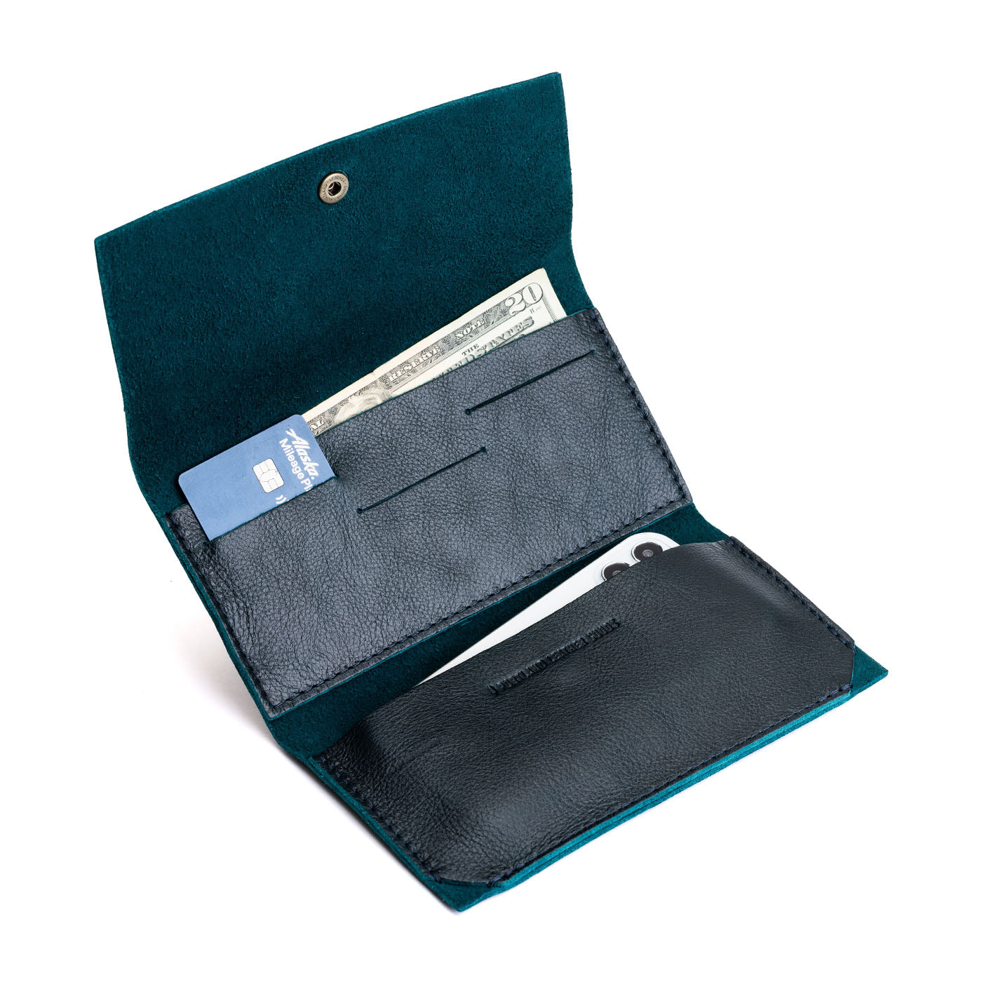Boreal | Leather wallet with snap closure open