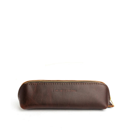 All Color: Grizzly | Leather pouch with curved seams and top zipper