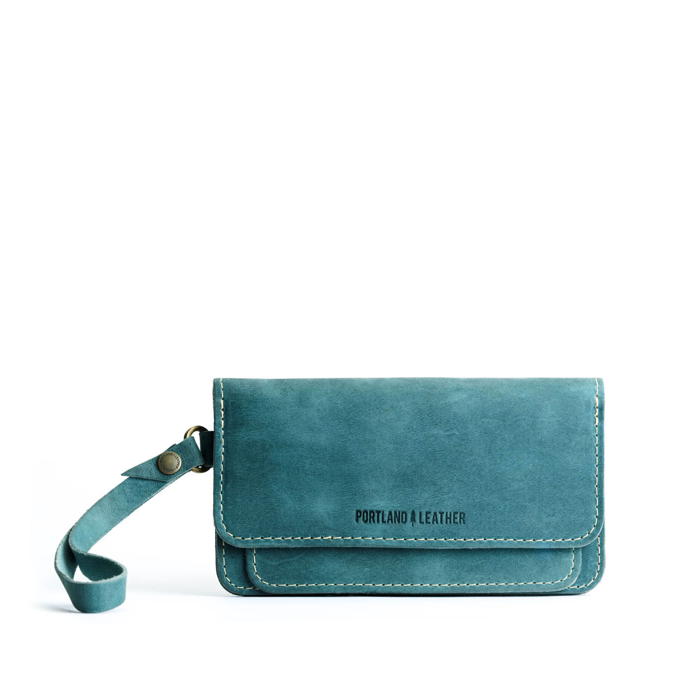 Aqua | Leather wallet clutch with wristlet and magnetic closure