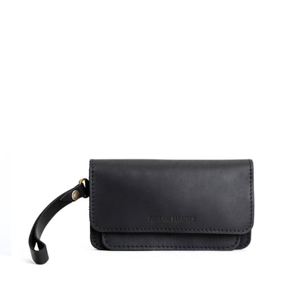 Black | Leather wallet clutch with wristlet and magnetic closure