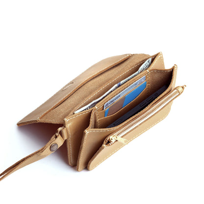 Champagne | Leather wallet clutch with wristlet and magnetic closure