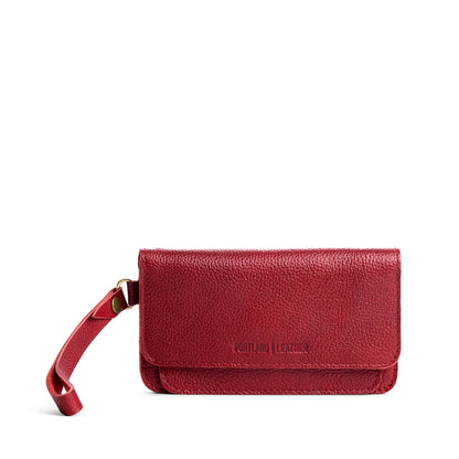 Chili Red | Leather wallet clutch with wristlet and magnetic closure