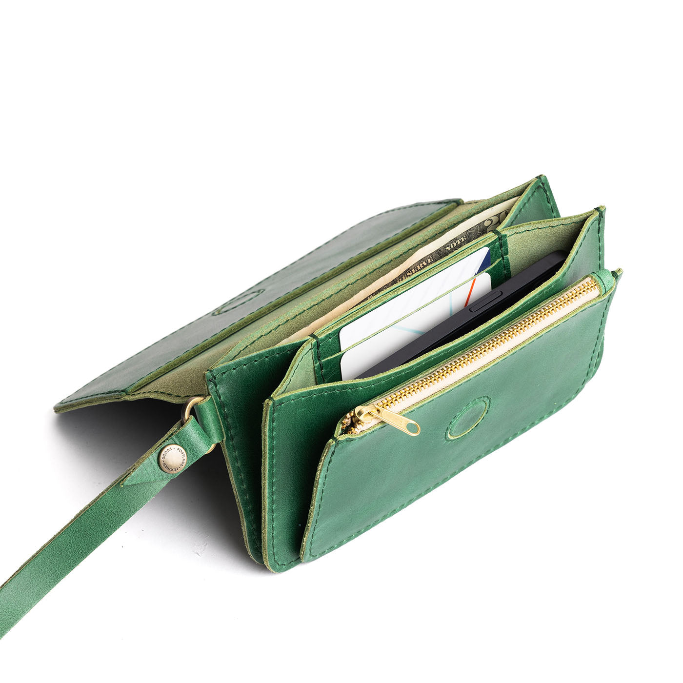 Cowboy Mint | Leather wallet clutch with wristlet and magnetic closure