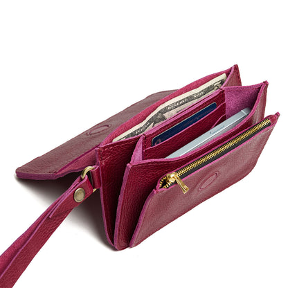 Orchid | Leather wallet clutch with wristlet and magnetic closure