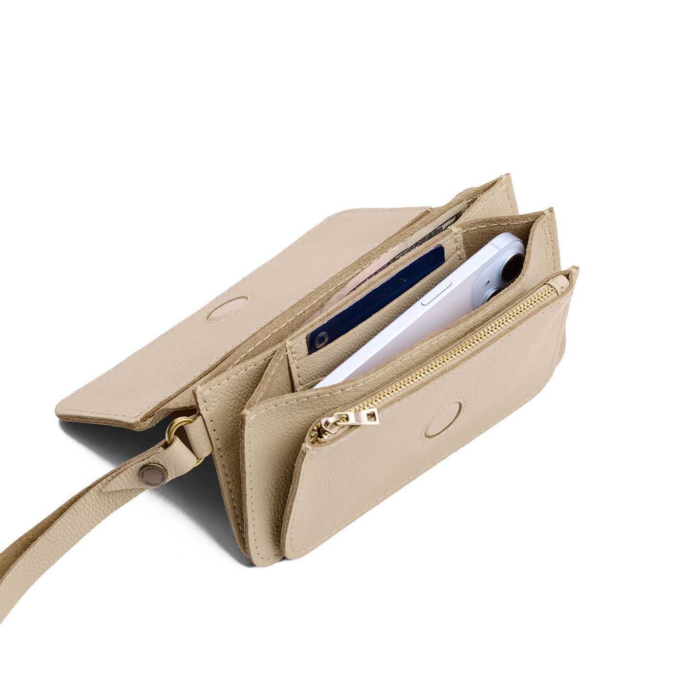 Pebbled Bone | Leather wallet clutch with wristlet and magnetic closure