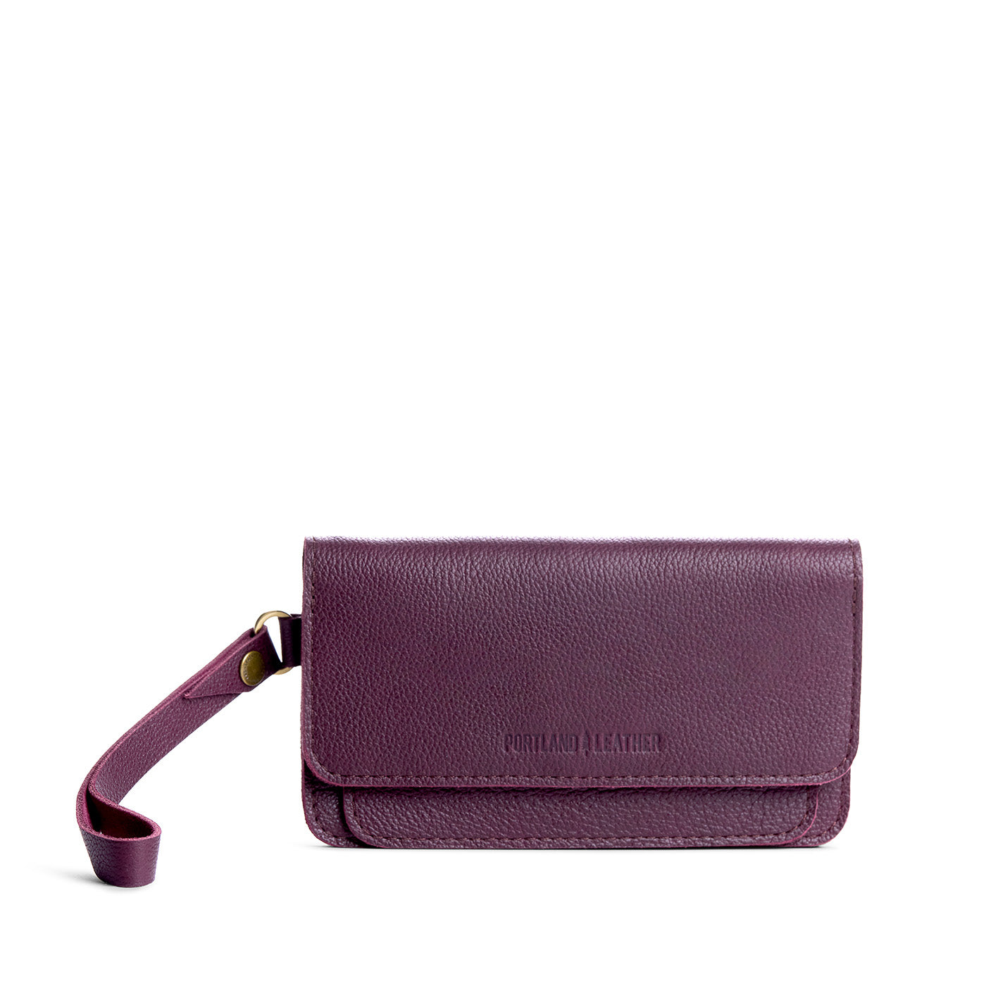 Plum | Leather wallet clutch with wristlet and magnetic closure