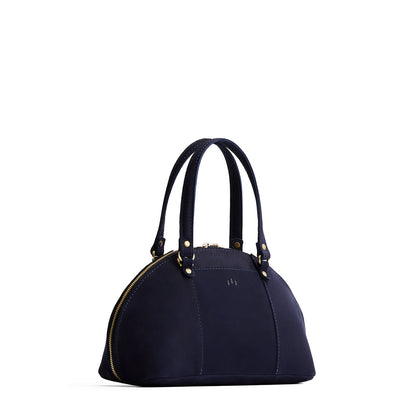 Velvet Blue*Small | A half circle crossbody bag with handles and removable crossbody strap