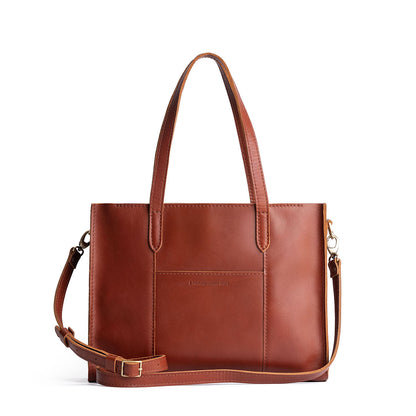 Chestnut*East/West | Structured wide tote bag with overlapping panels and crossbody strap