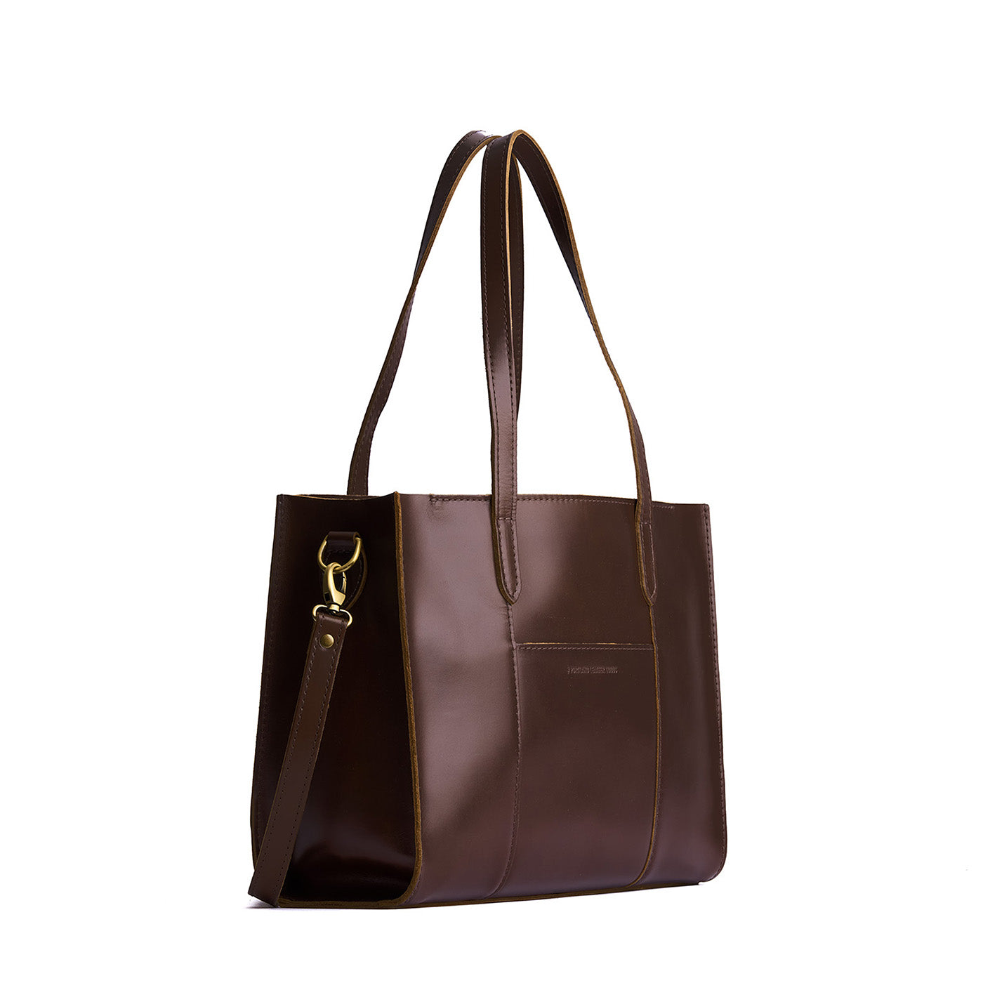 Chocolate Brown*East/West | Structured wide tote bag with overlapping panels and crossbody strap