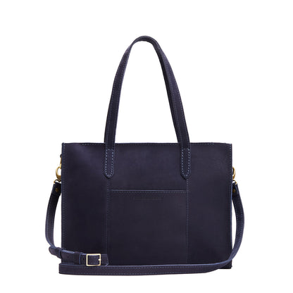 Velvet Blue*East/West | Structured wide tote bag with overlapping panels and crossbody strap