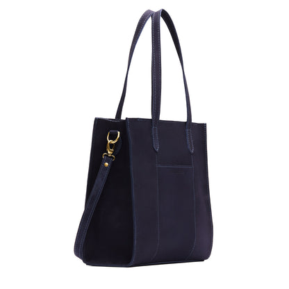 Velvet Blue*North/South | Structured large tote bag with overlapping panels and crossbody strap