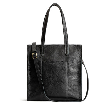 Pebbled--black*North/South | Structured large tote bag with overlapping panels and crossbody strap