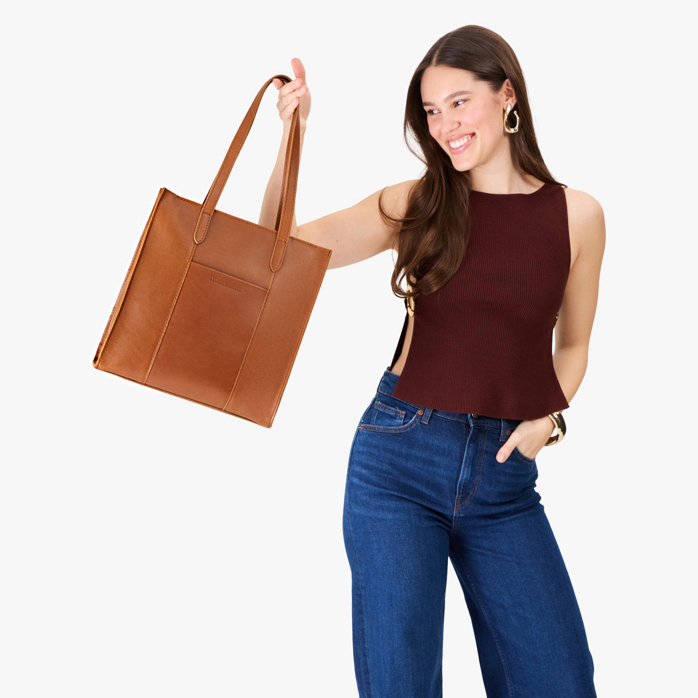 Honey*North/South | Structured large tote bag with overlapping panels and crossbody strap