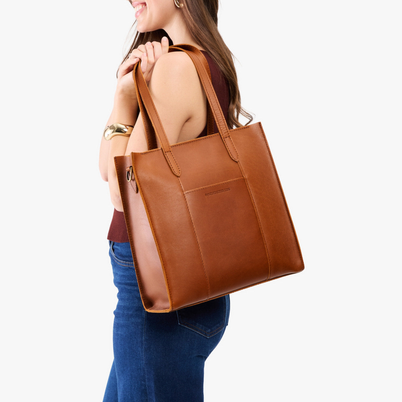 Honey*North/South | Structured large tote bag with overlapping panels and crossbody strap