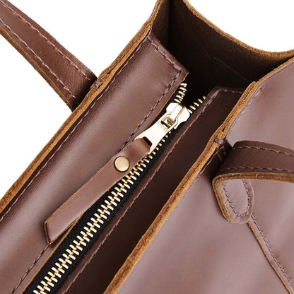 Chocolate Brown*Zipper | Structured mid-size tote bag with overlapping panels and crossbody strap
