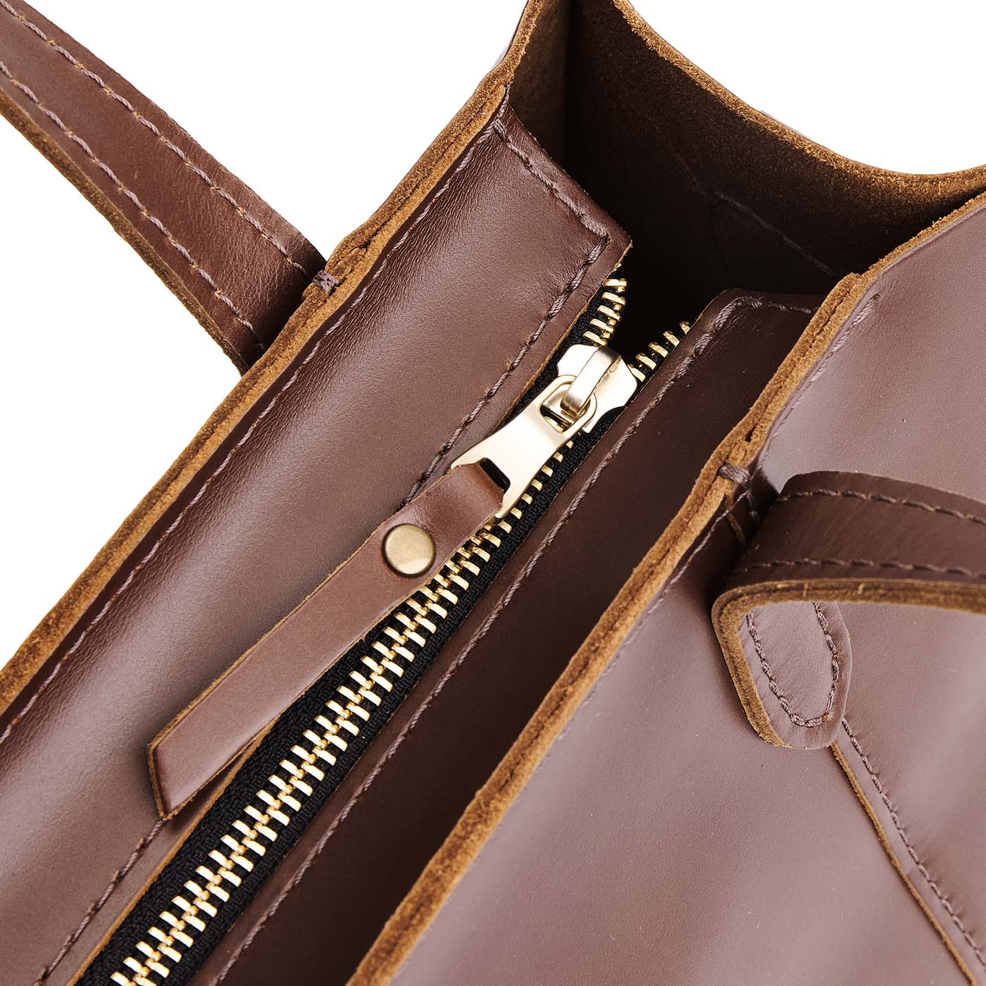 Chocolate Brown*Zipper | Structured mid-size tote bag with overlapping panels and crossbody strap