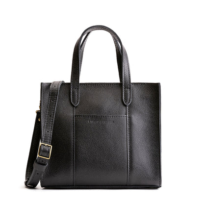 Pebbled--black*Zipper | Structured mid-size tote bag with overlapping panels and crossbody strap