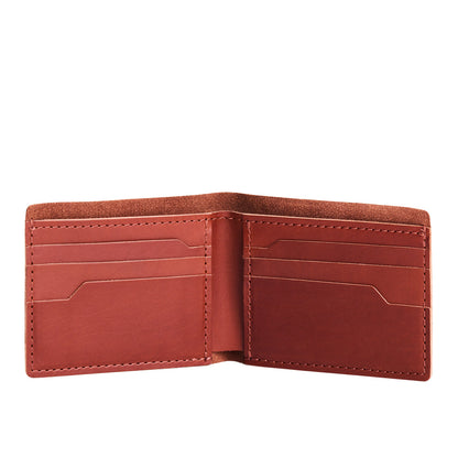Leather bifold wallet with six geometric card slots