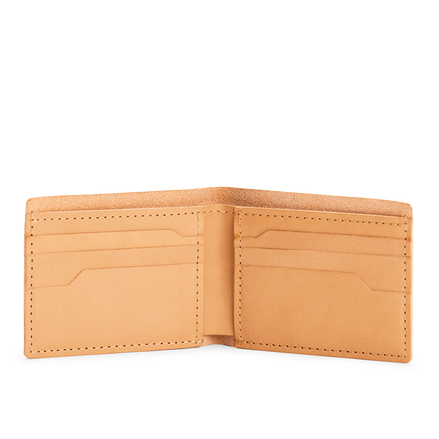 Leather bifold wallet with six geometric card slots